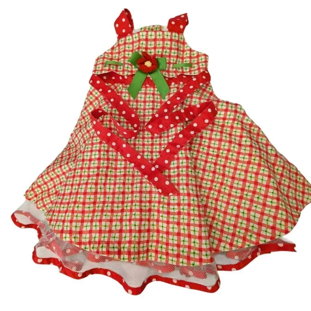 Infant Girl Y2K Rare Editions Pink Green Checkered Flower Crochet Dress‎